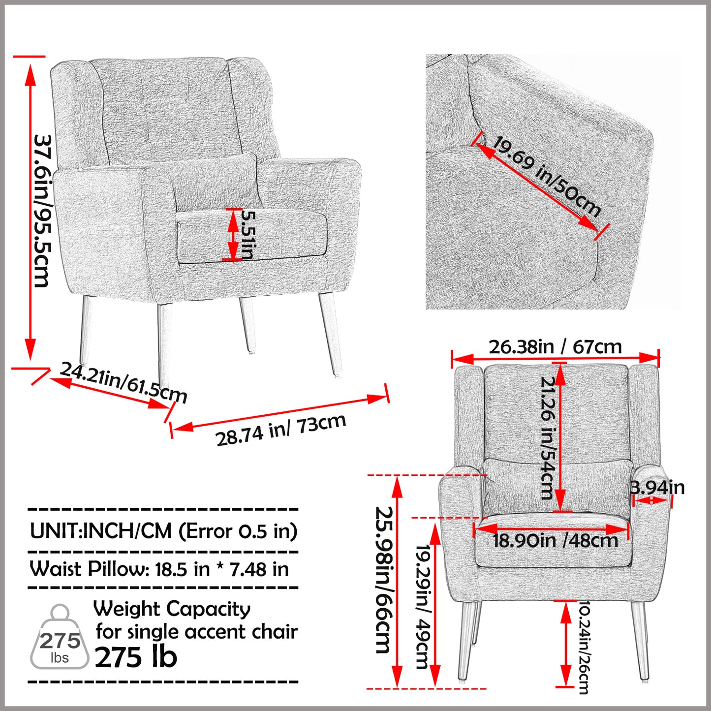 Mork Mid-Century Modern Chenille Arm Chair - Green