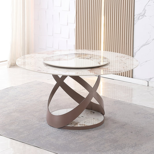 Silas 59.05" Modern Round Sintered Stone Table with 31" Turntable