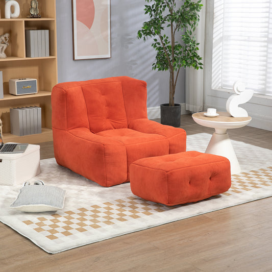 Halston 2-Piece Velvet Bean Bag Chair & Ottoman, Orange