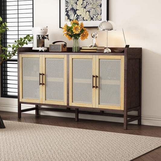 Halcyon Rustic Cabinet with Rattan Doors, Walnut & Natural