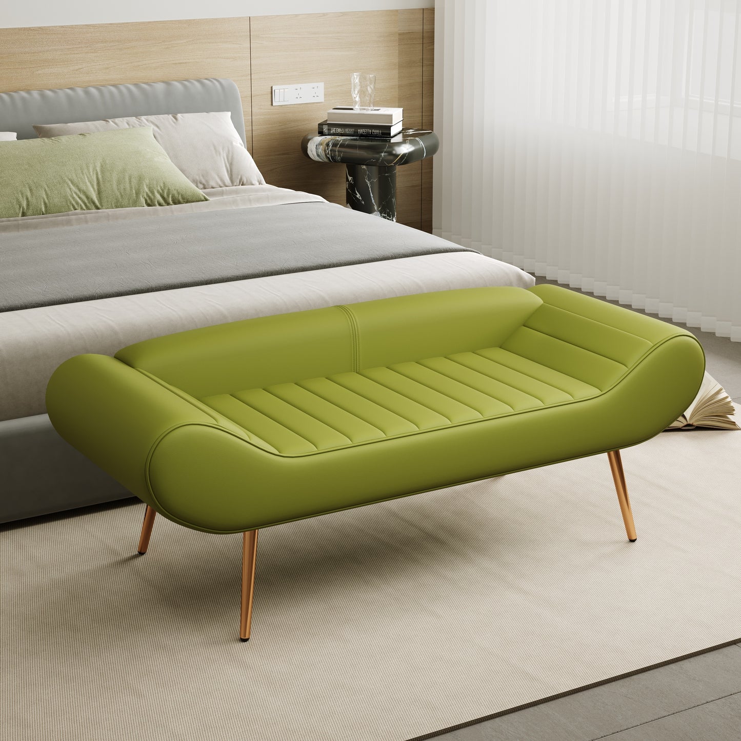 Harper Modern 57" PU Leather Bench - Green