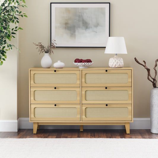 Alaric Mid-Century Modern 6-Drawer Dresser, Natural