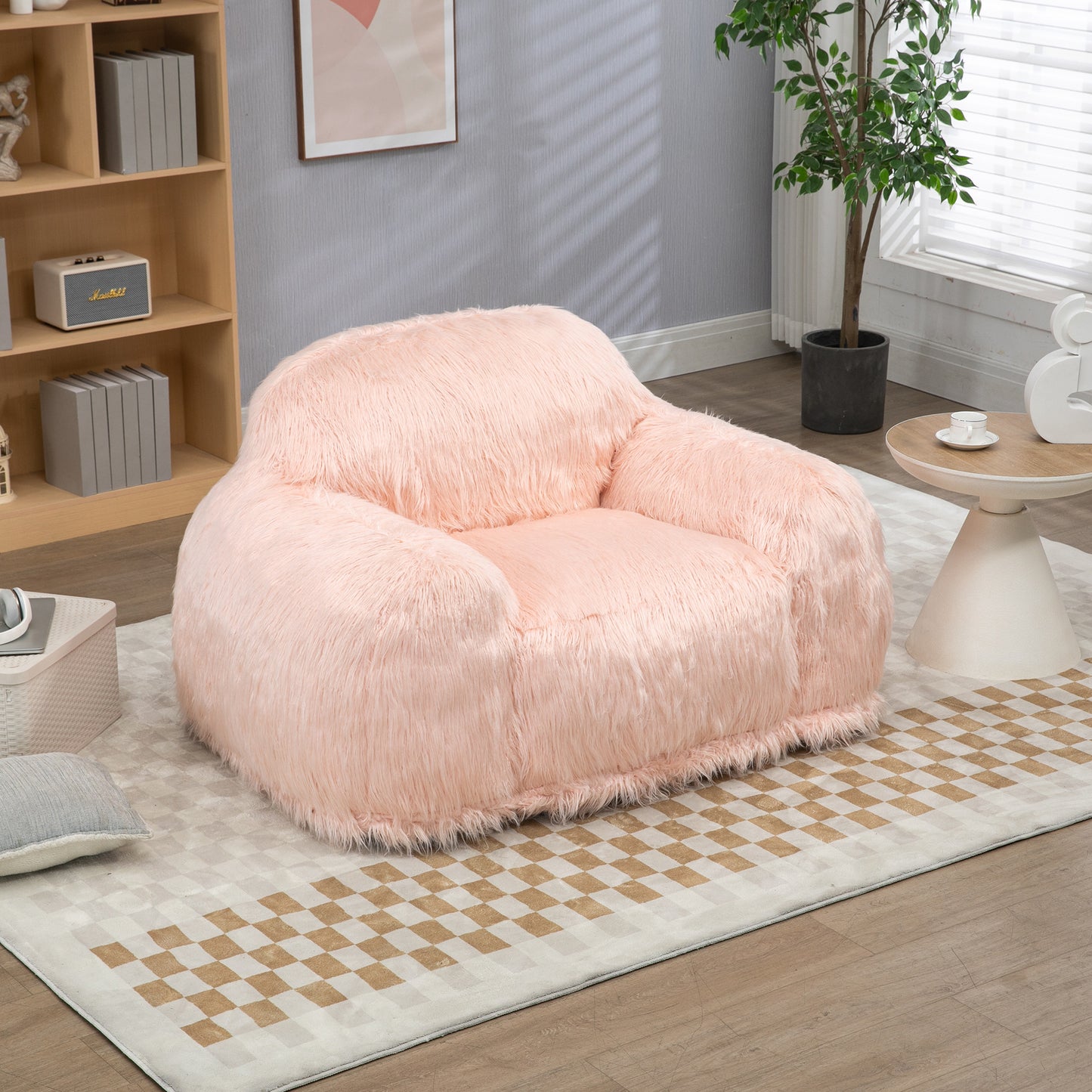 Dashiell Ultra Plush Faux Fur Beanbag Chair, Pink