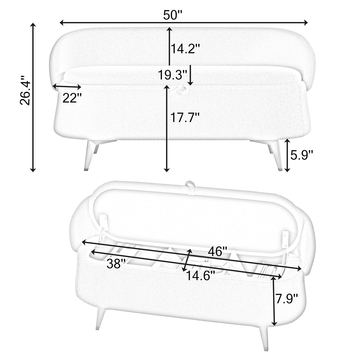 Isabella 50" Teddy Upholstered Storage Bench - Gray