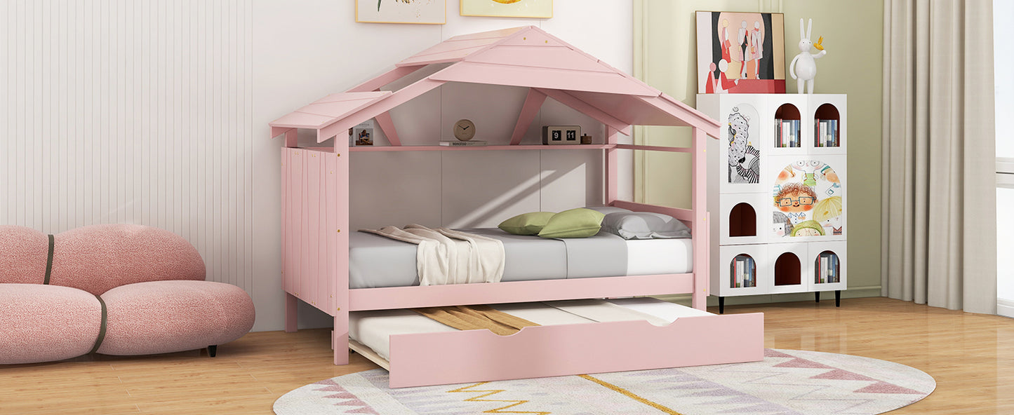 Allison Twin House Bed & Trundle - Pink