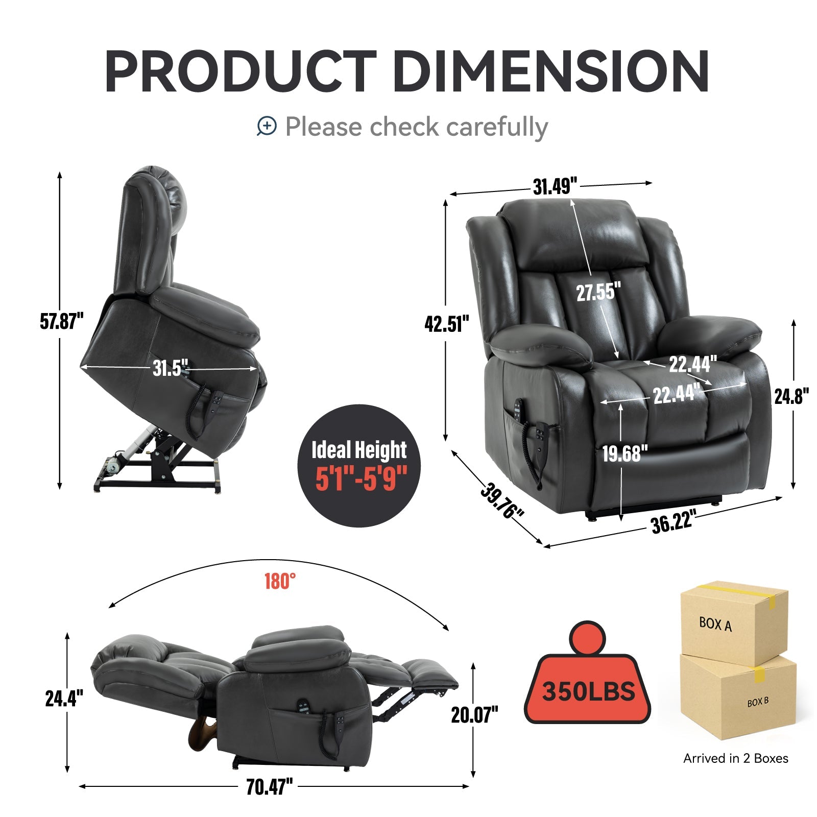 Hardy Infinite Position Leatheraire Power Lift Recliner, Gray