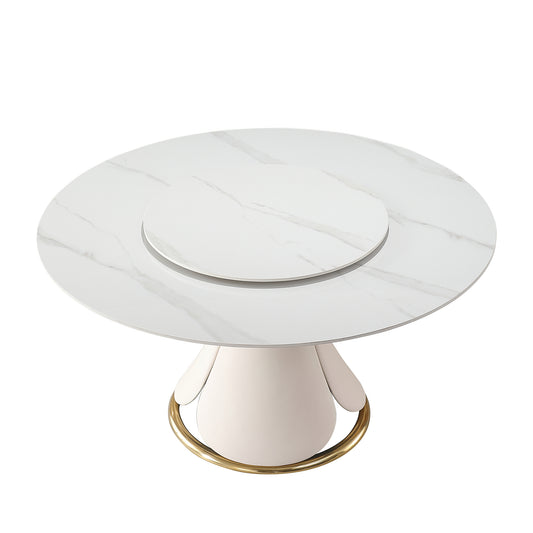 Essex 59" Round White Sintered Stone Dining Table