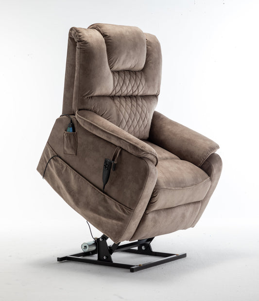 Ophira Velvet Power Lift Chair with Pocket, Brown