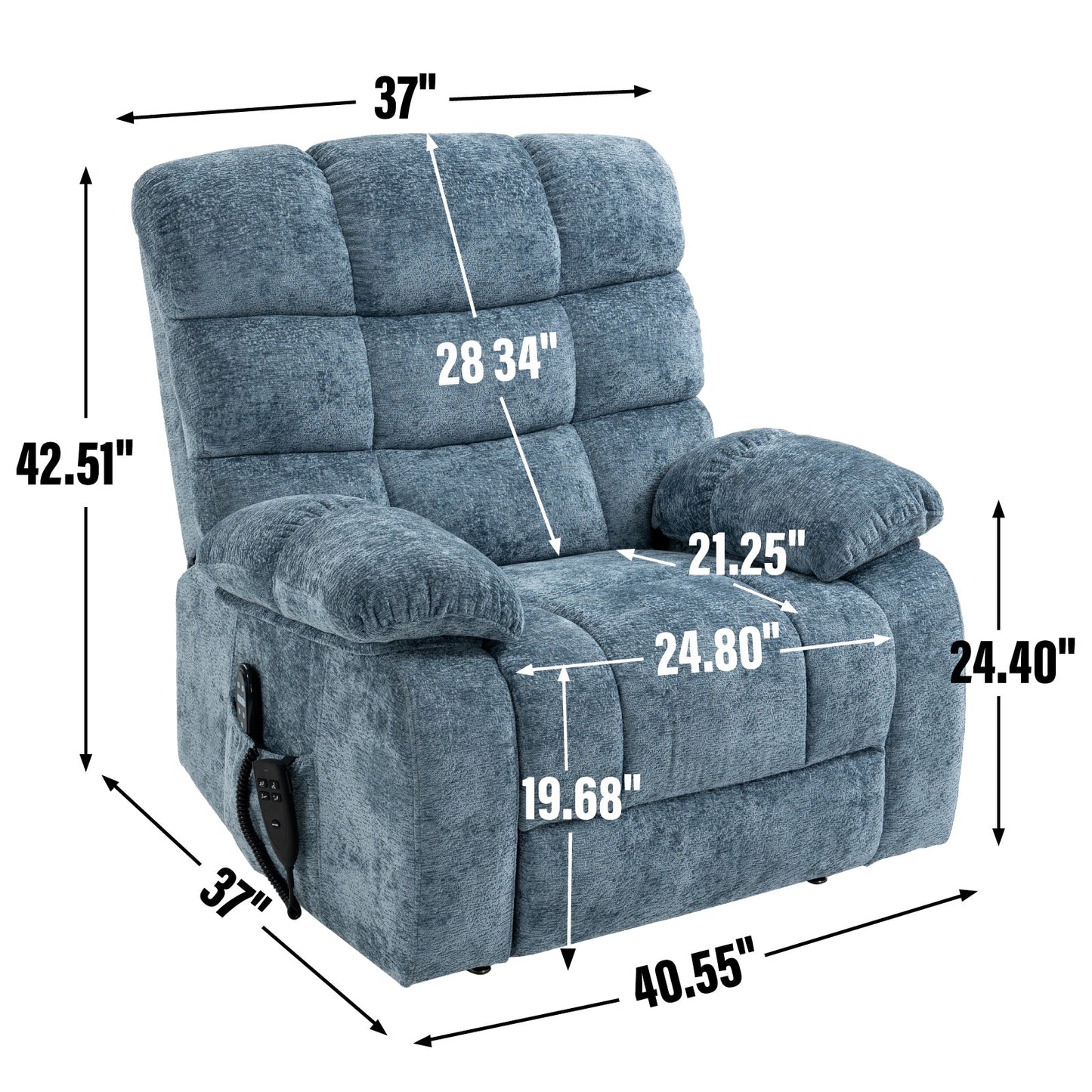 Hollis Chenille Power Lift Recliner with Massage, Blue