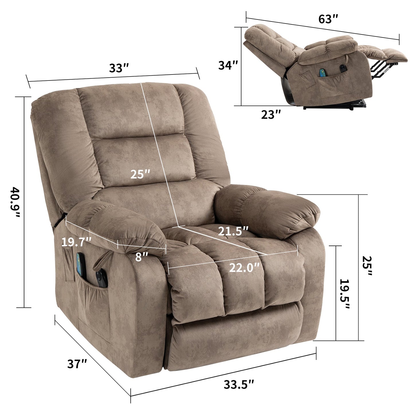 Liriel Tufted Chenille Power Lift Recliner, Brown