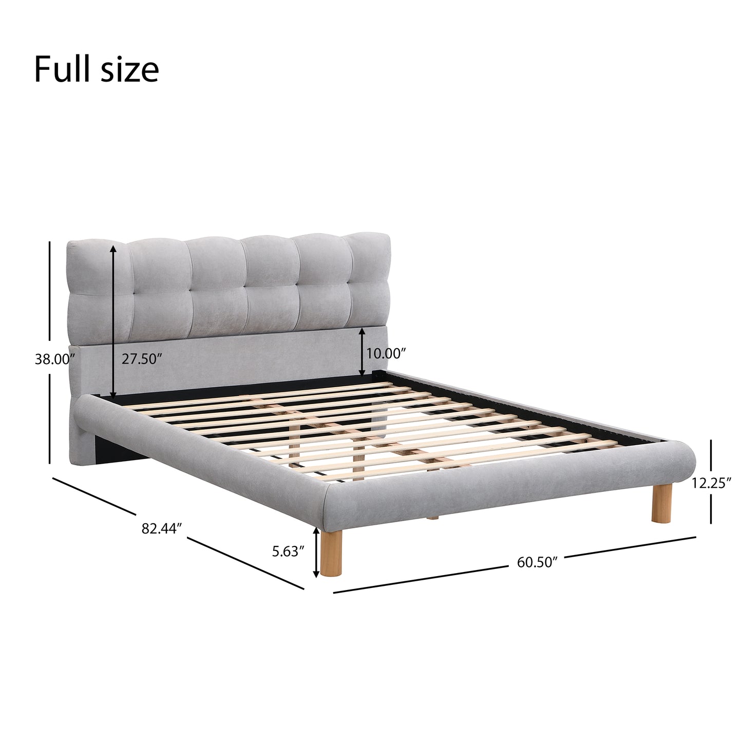 Lorien Mid-Century Modern Full Size Boucle Platform Bed, Gray