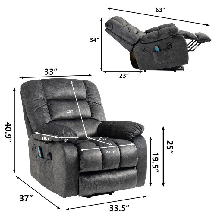 Liriel Tufted Chenille Power Lift Recliner, Beacon Gray