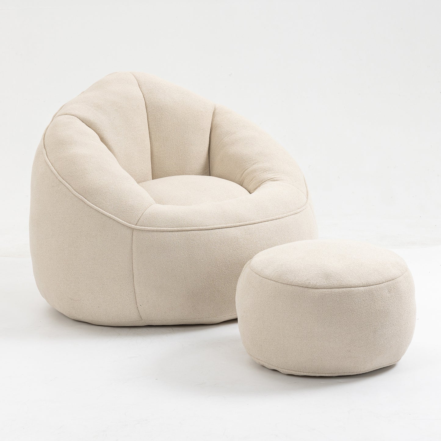 Fox 2-Piece Microfiber Beanbag Chair & Ottoman, Beige