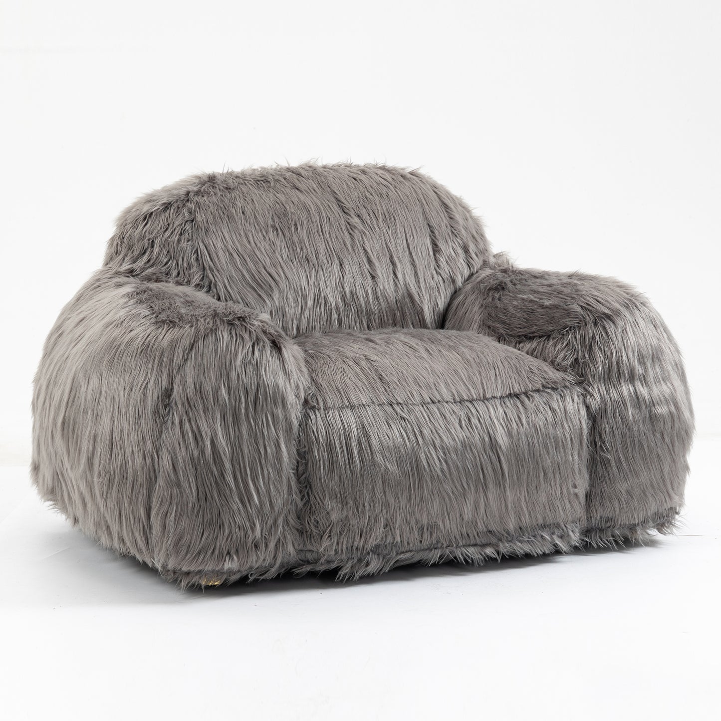 Dashiell Ultra Plush Faux Fur Beanbag Chair, Gray