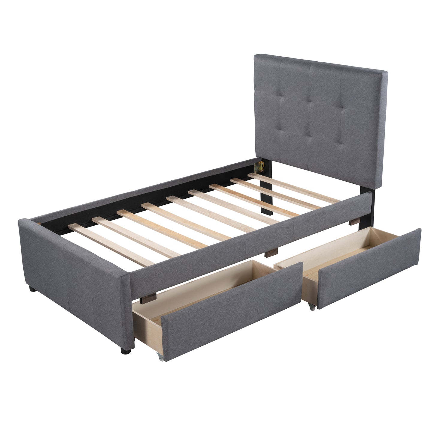 Linda Twin Platform Bed with 2 Storage Drawers - Gray