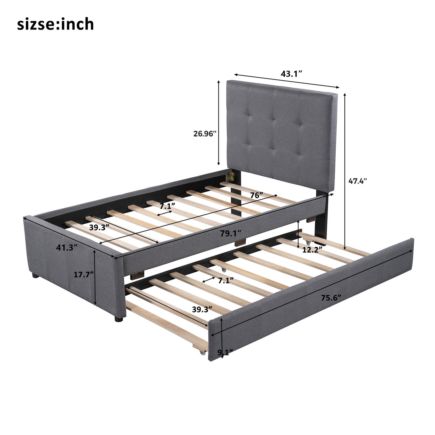 Linda Twin Platform Bed & Trundle Set - Gray