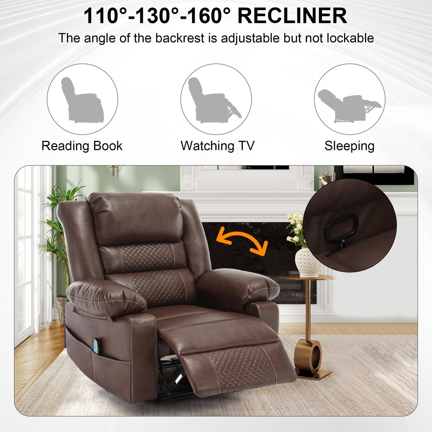 Ashton PU Leather Recliner with Head & Massage, Brown