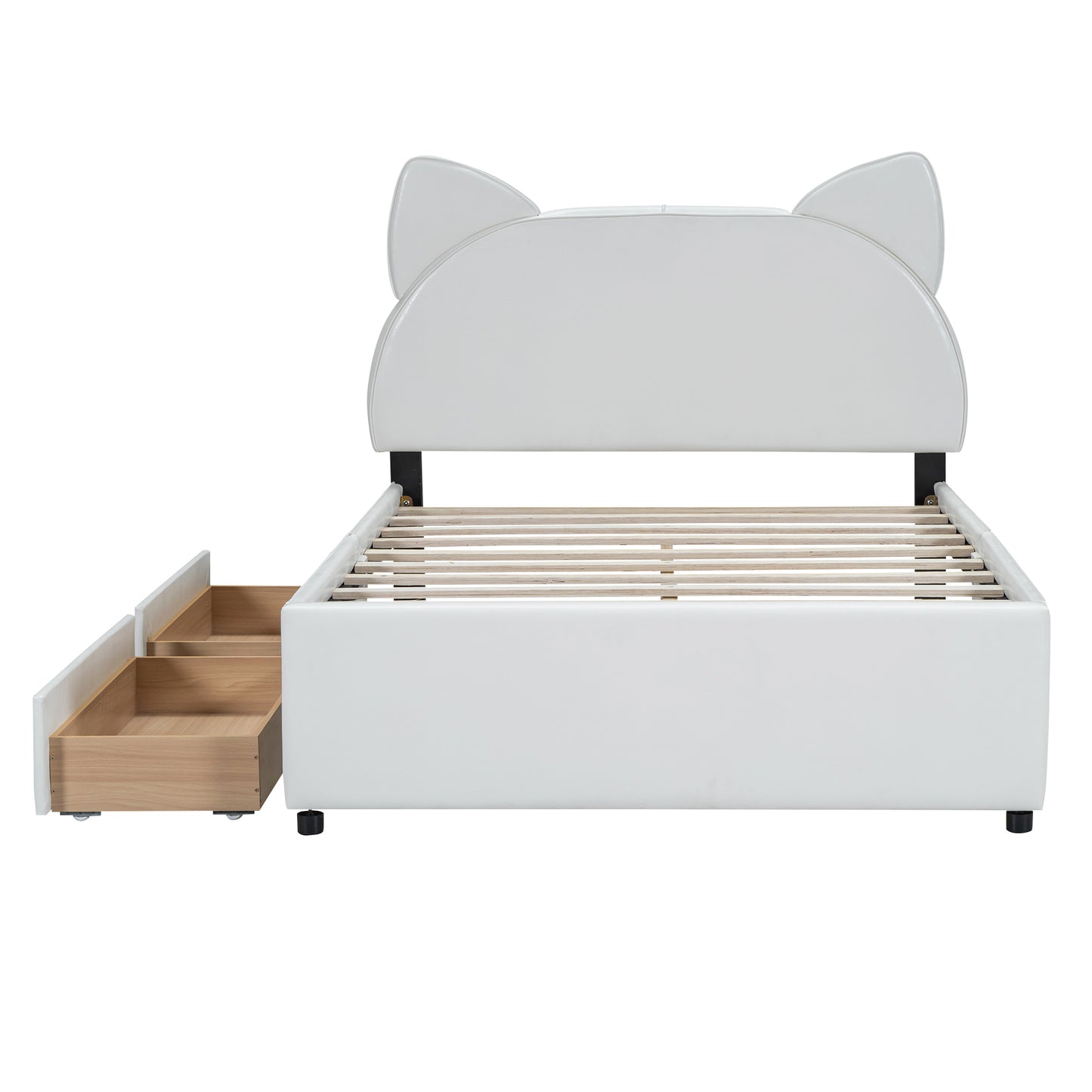 Brandy Full Size Platform Bed with Cartoon Ears - White