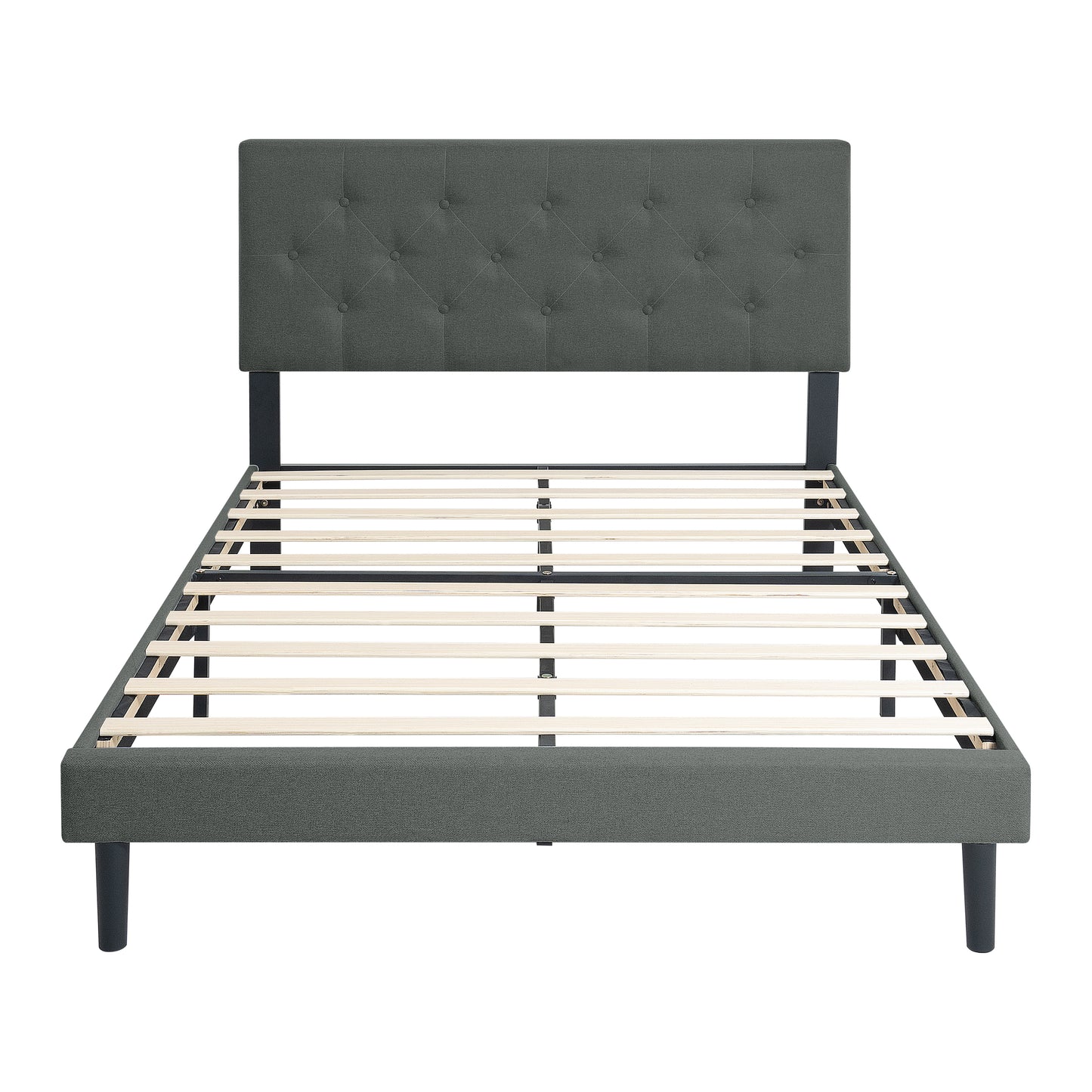 Twin Size Gray Linen Platform Bed