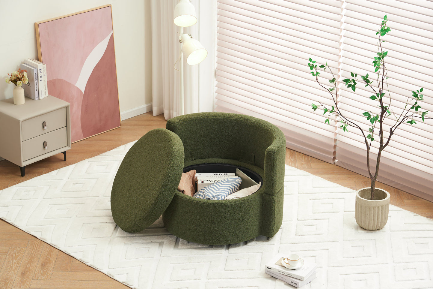 Tilly Teddy Fabric Akili Swivel Chair with Storage - Green