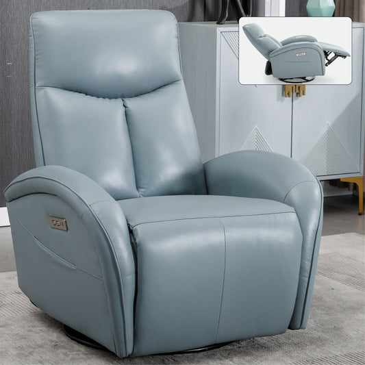 Stellen Genuine Leather Power Recliner with Lumbar Support, Blue