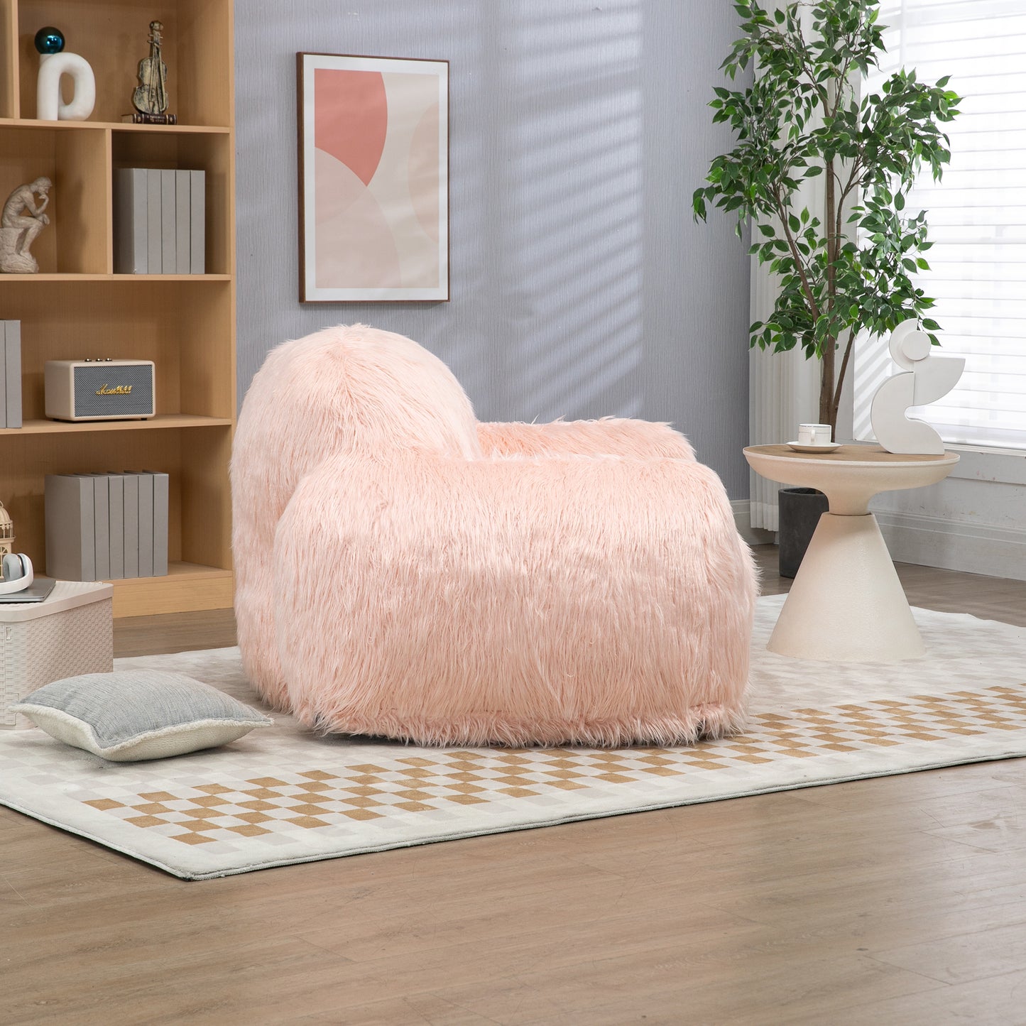 Dashiell Ultra Plush Faux Fur Beanbag Chair, Pink