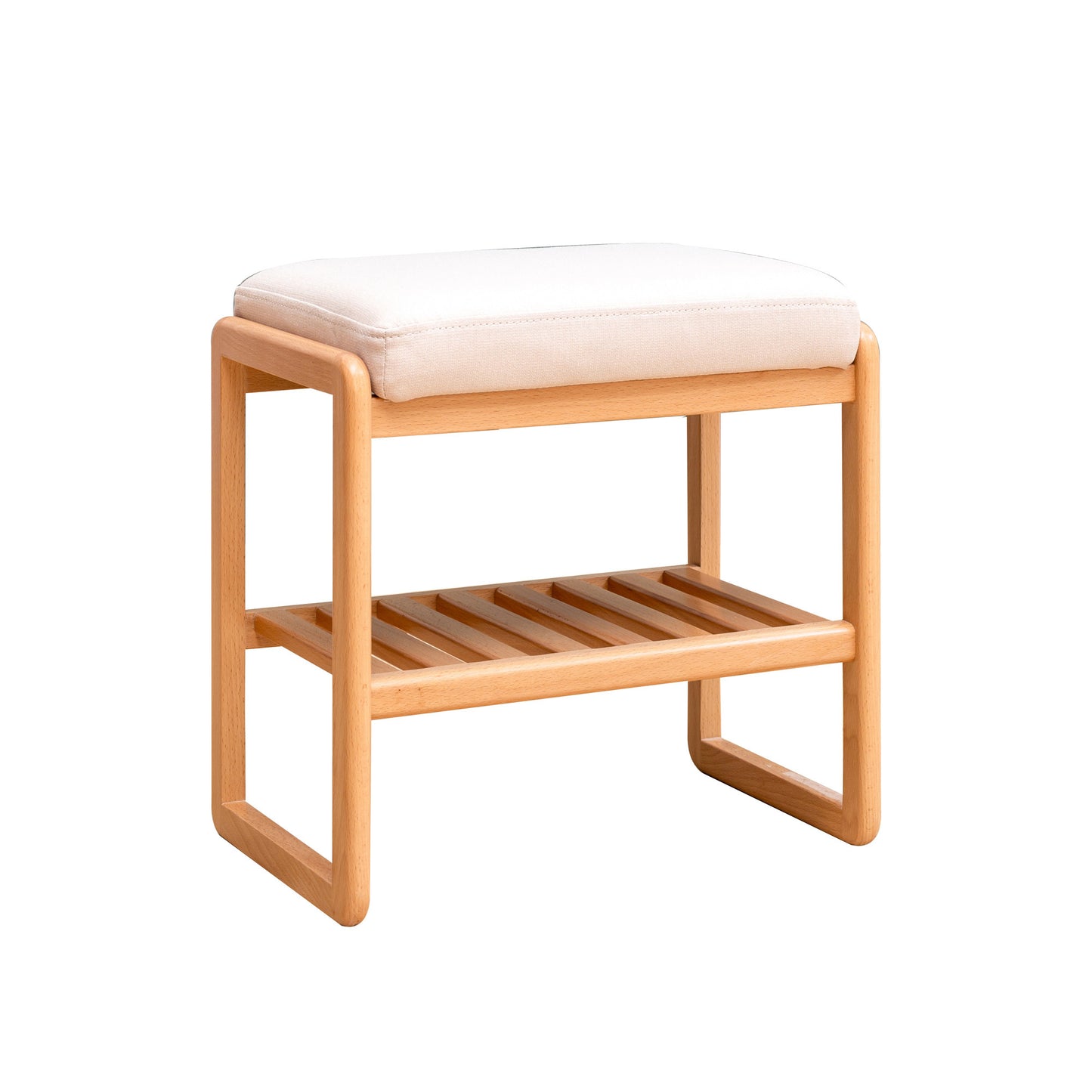 Natural Solid Wood Shoe Bench, Beech Wood Storage Rack Organizer