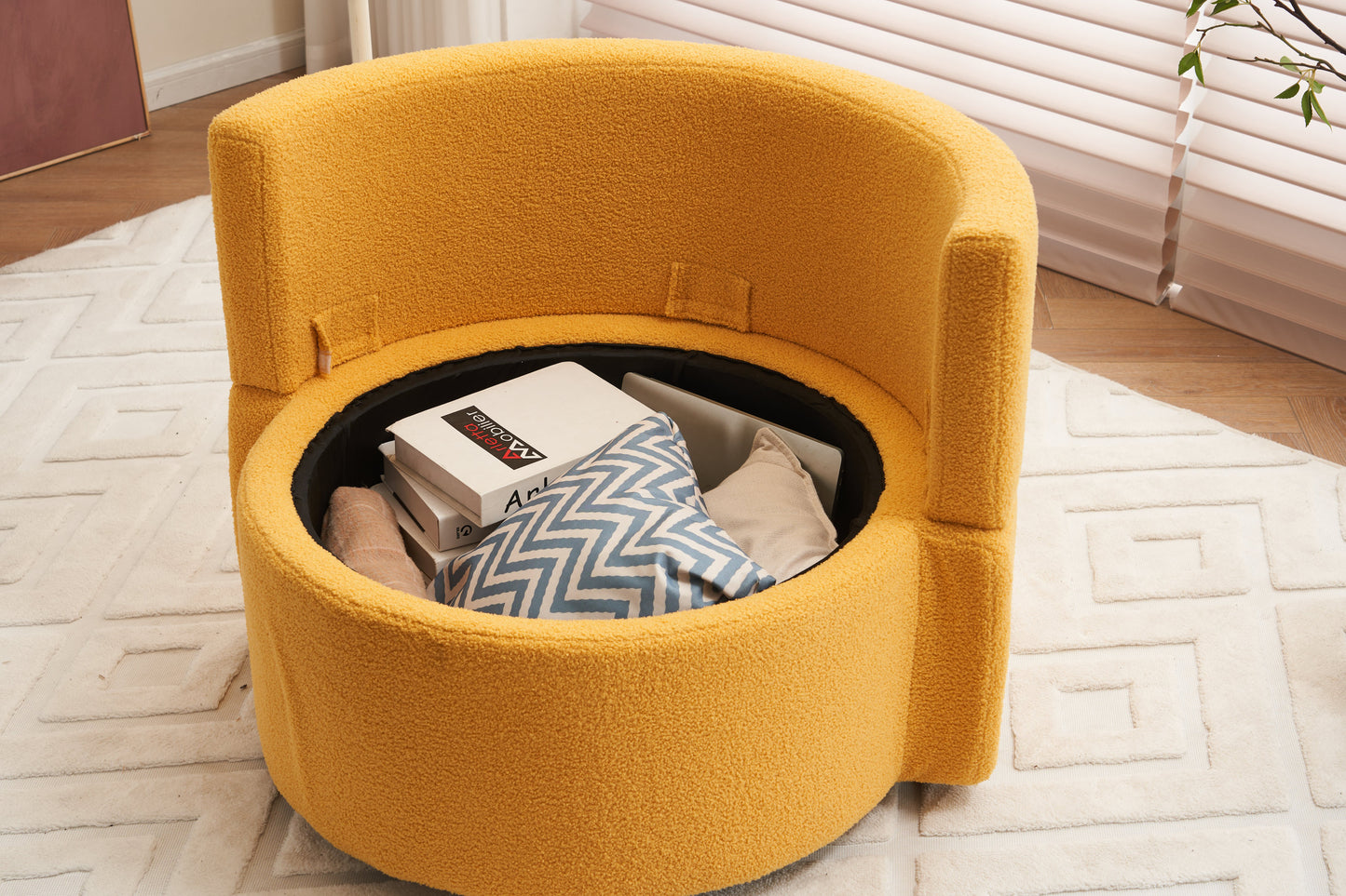 Tilly Teddy Fabric Akili Swivel Chair with Storage - Yellow