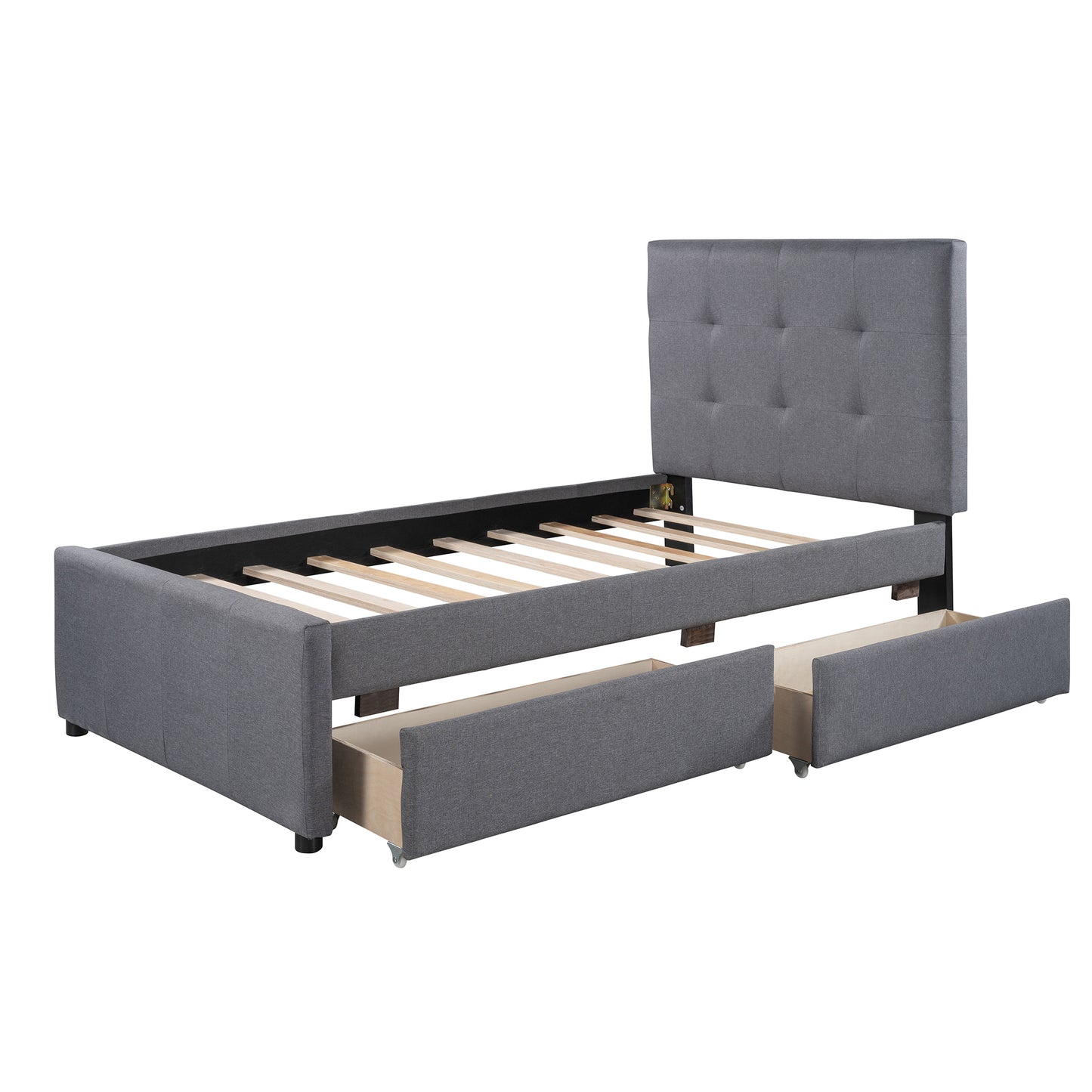 Linda Twin Platform Bed with 2 Storage Drawers - Gray