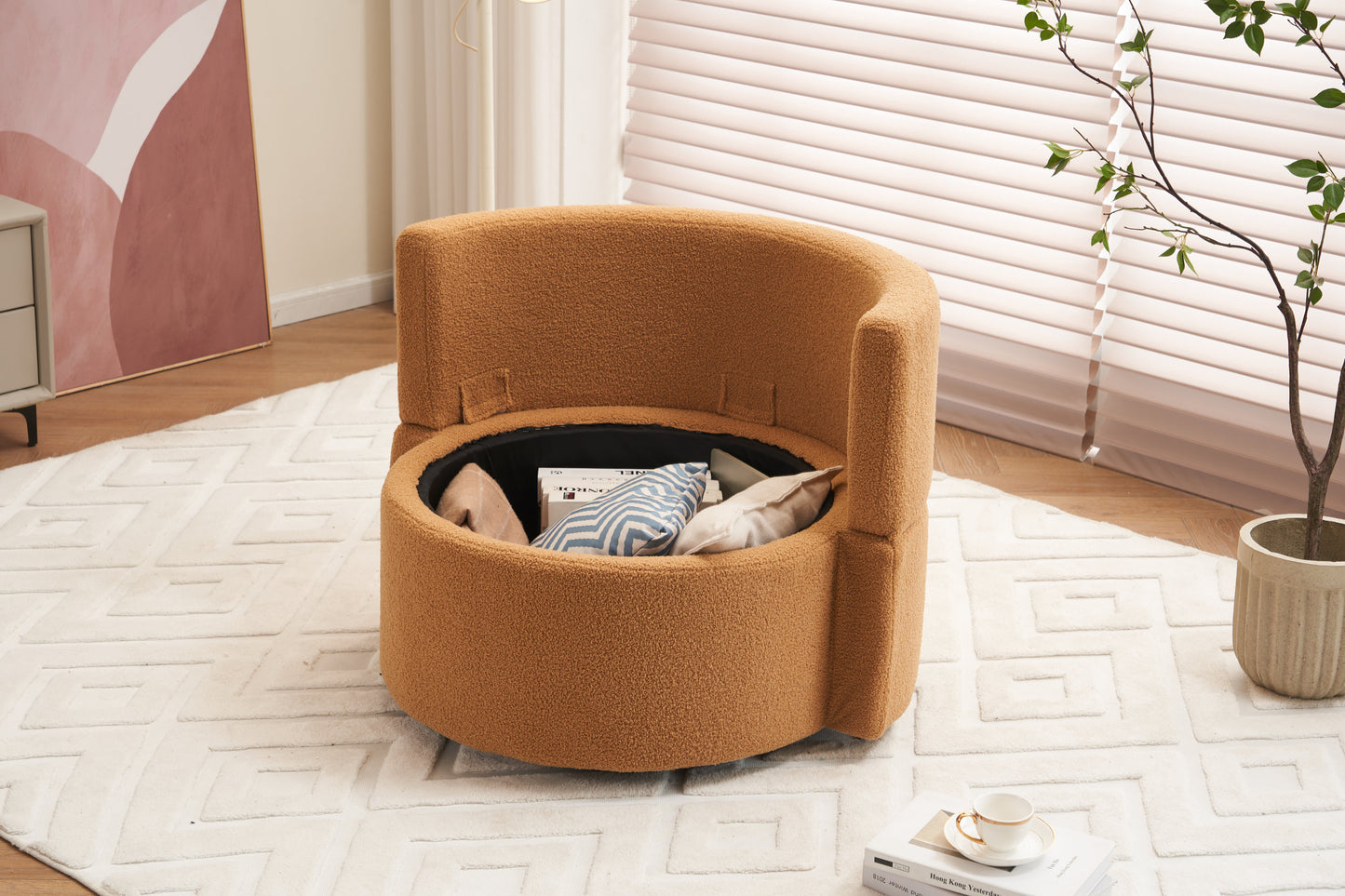 Tilly Teddy Fabric Akili Swivel Chair with Storage - Khaki