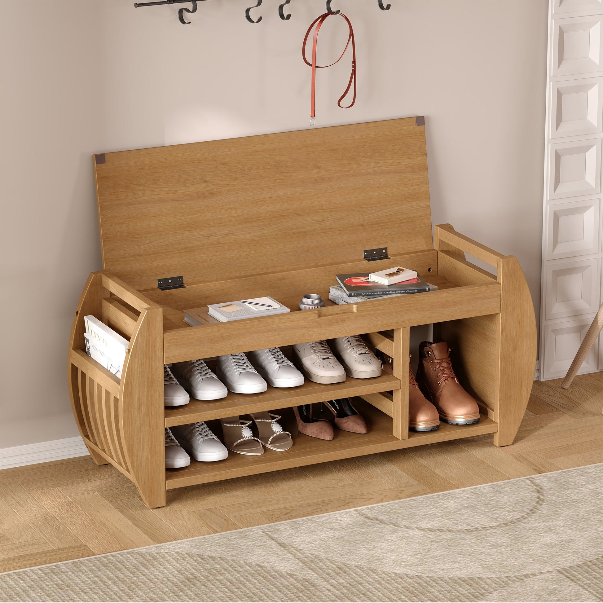 Keziah Retro Multifunctional Storage Bench, Natural