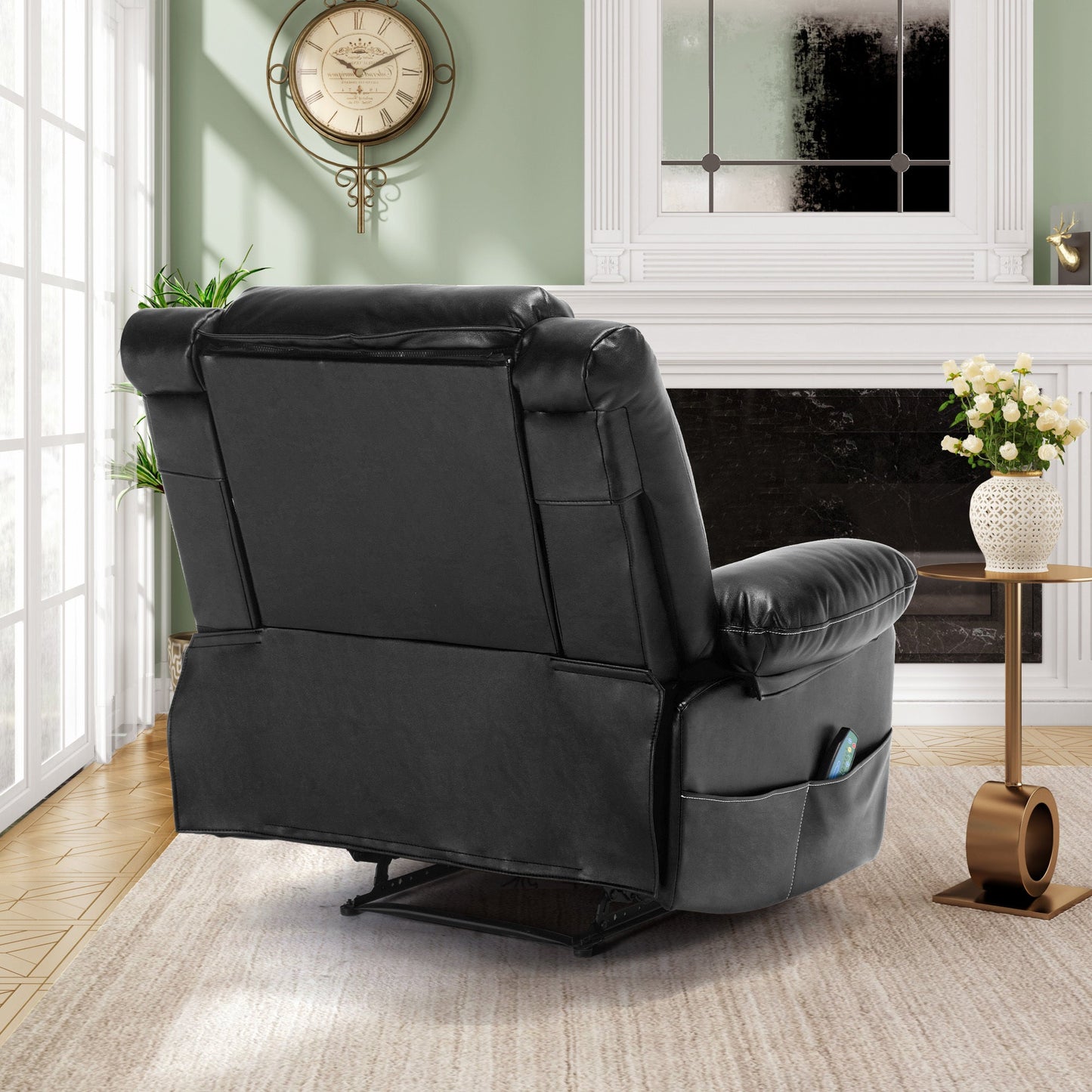 Ashton PU Leather Recliner with Head & Massage, Black