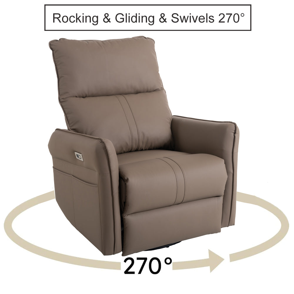 Garnet 270° PU Leather Power Swivel Rocker Recliner Chair, Brown