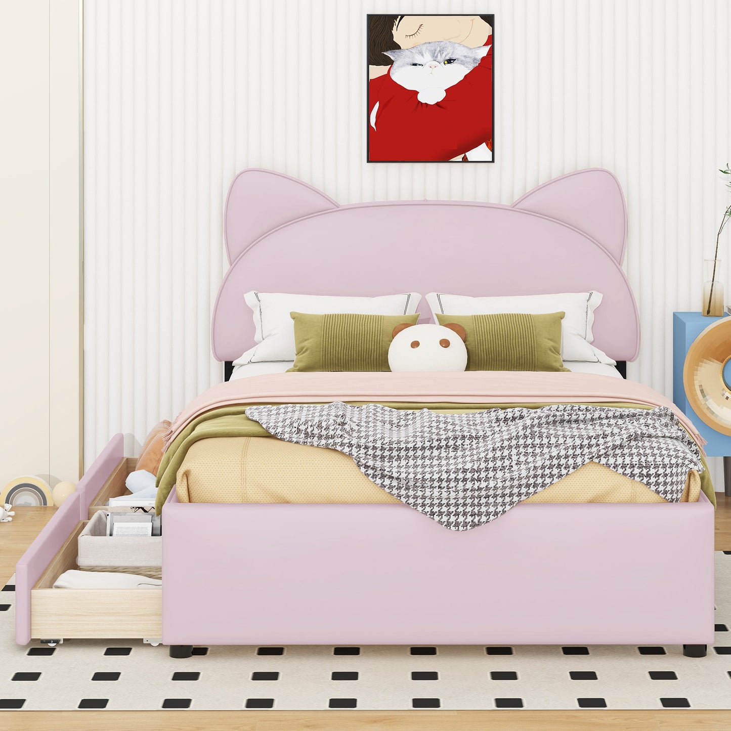 Brandy Full Size Platform Bed with Cartoon Ears - Pink