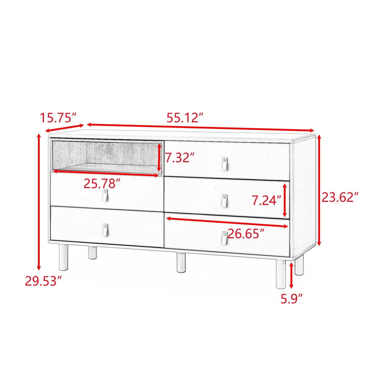 Lillian Modern 5-Drawer Accent Cabinet with Leather Handles, White