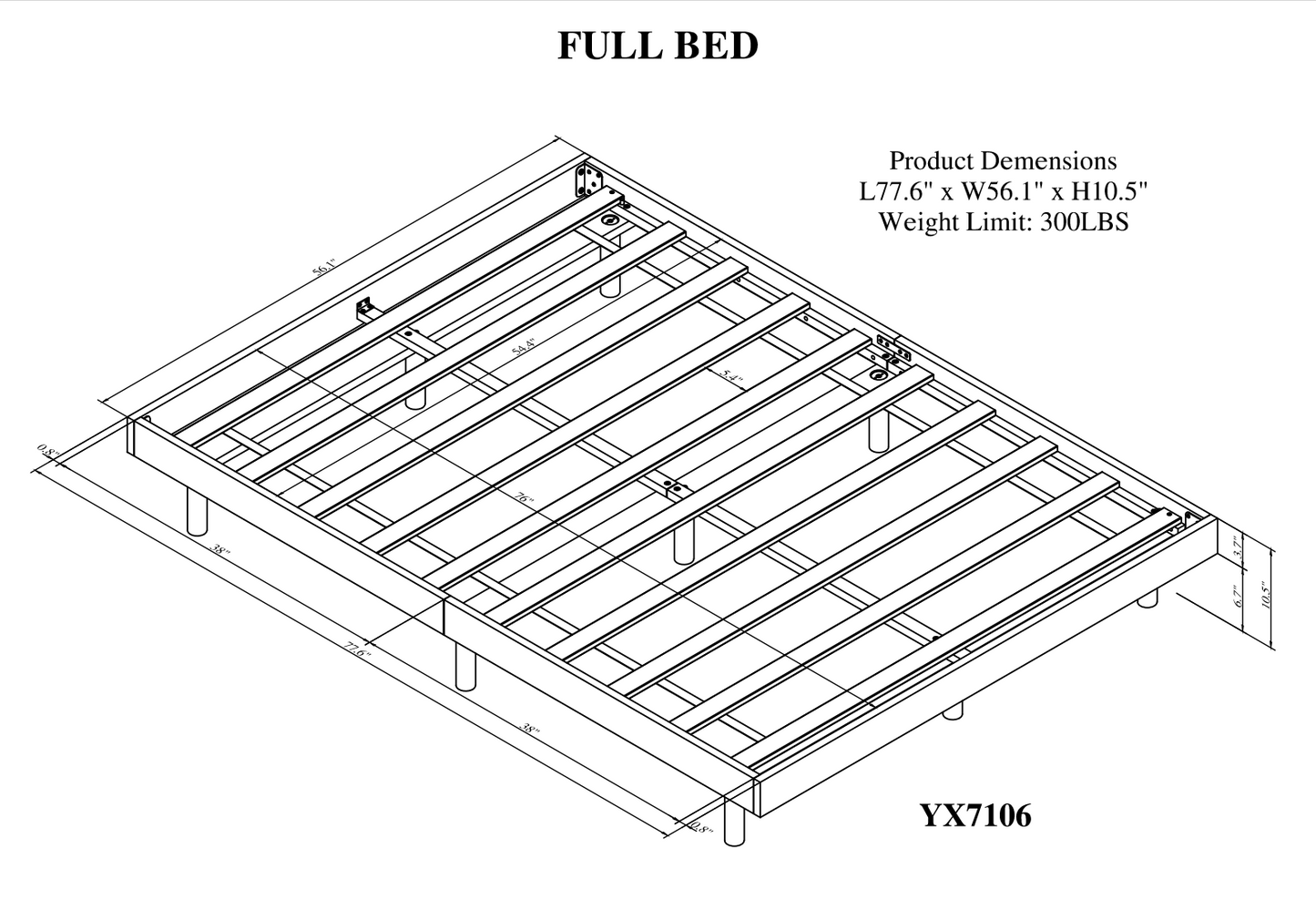 Laken Modern Design Full Floating Platform Bed Frame