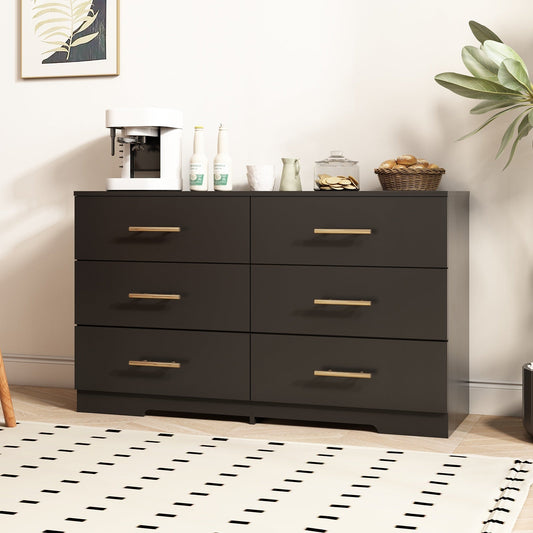 Tristian Modern 6-Drawer Dresser with Gold Handles, Black