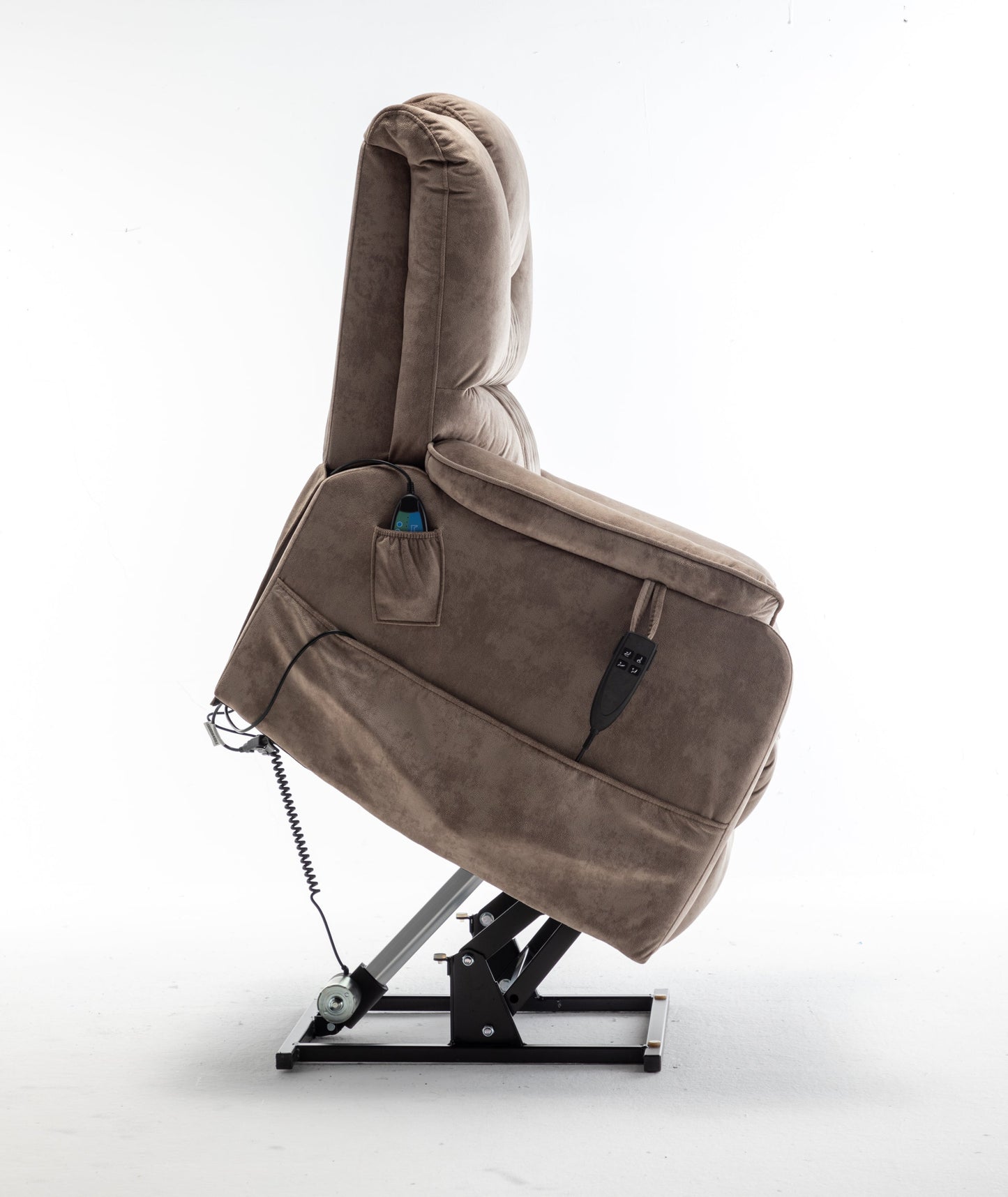 Ophira Velvet Power Lift Chair with Pocket, Brown