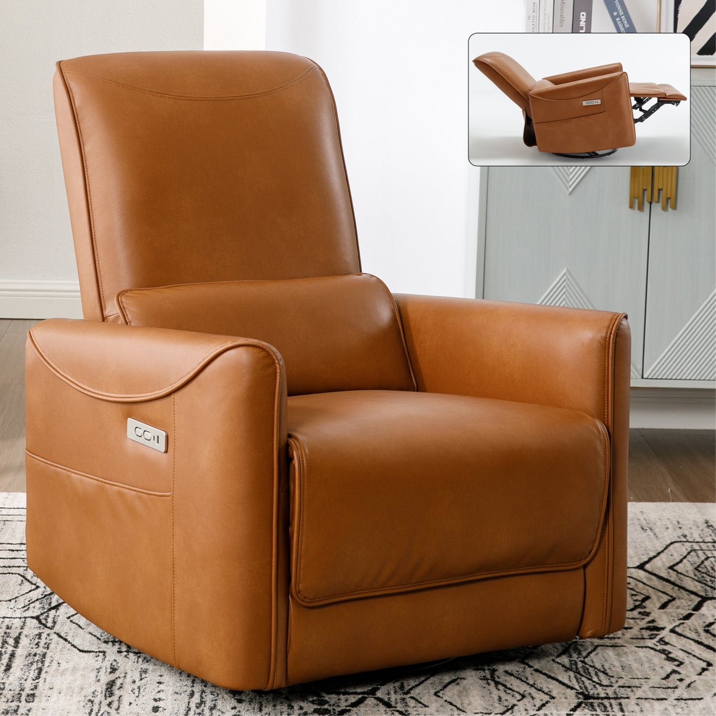 Aven Modern Leatheraire Power Reclining Chair with USB, Yellow Brown