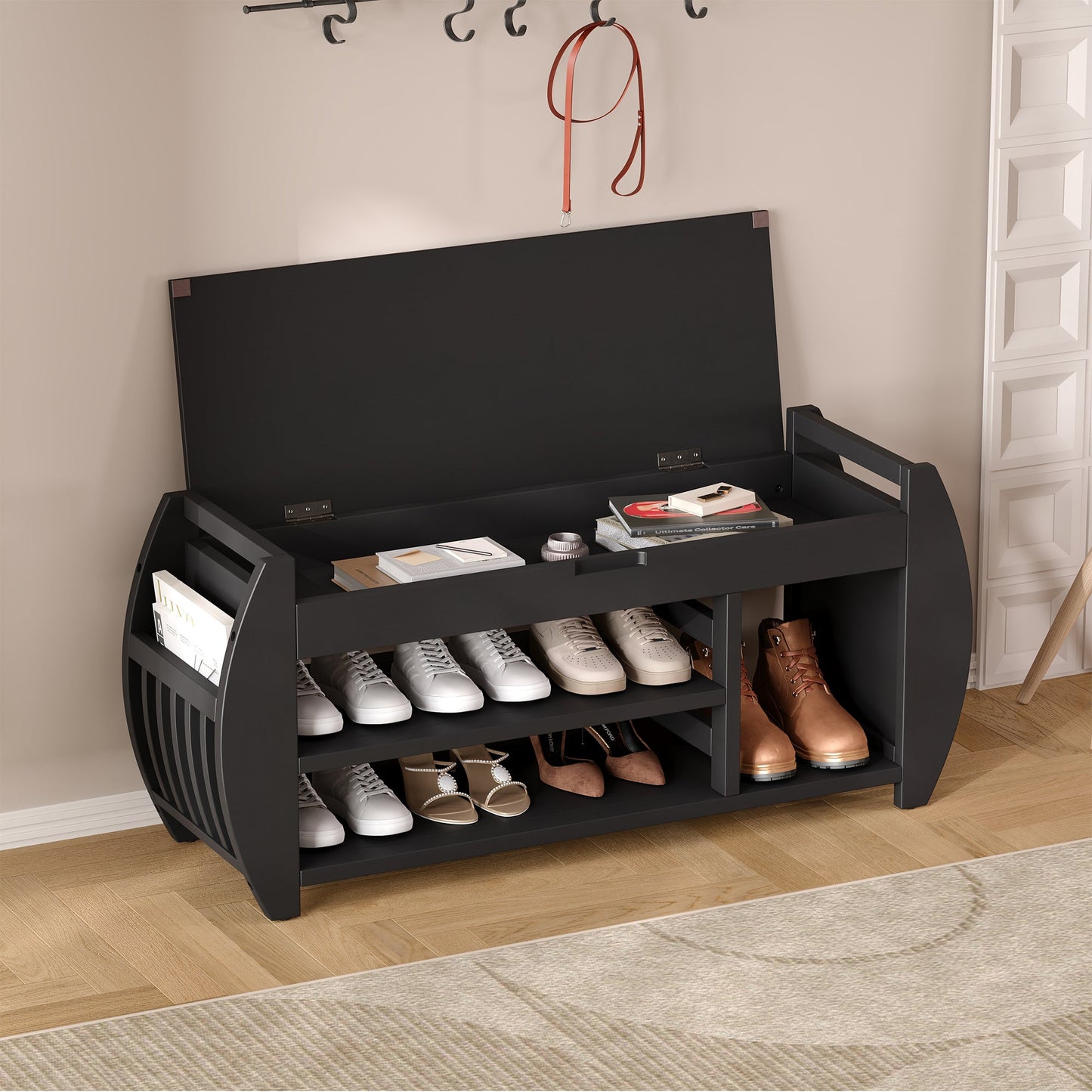 Keziah Retro Multifunctional Storage Bench, Black