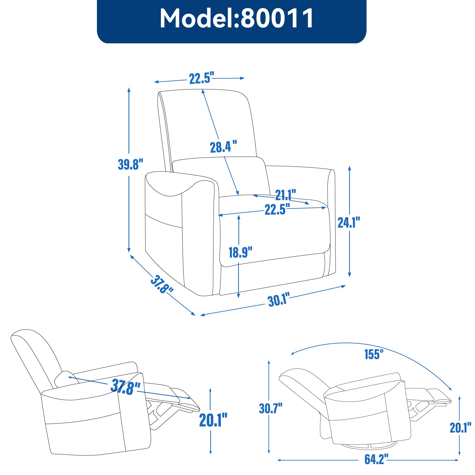 Aven Modern Upholstered Power Reclining Chair with USB, Beige