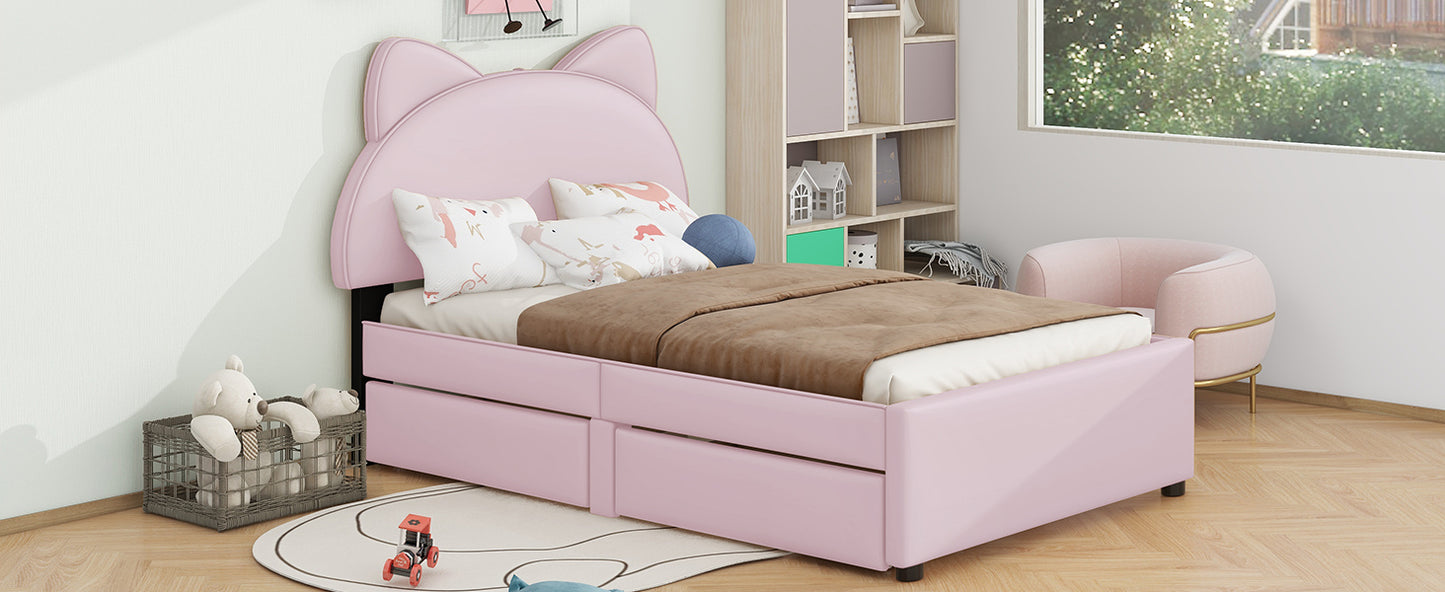 Brandy Twin Size Platform Bed with Cartoon Ears - Pink