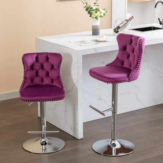 Prudence Velvet Adjustable Height Bar Stools (Set of 2) Purple