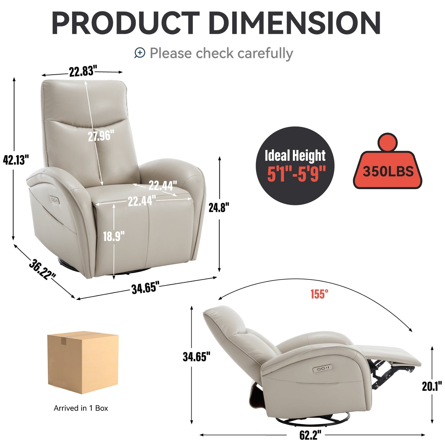 Stellen Faux Leather Power Recliner with Lumbar Support, Beige