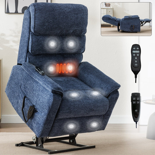 Solene Power Lift Recliner with Head & Massage, Blue Chenille