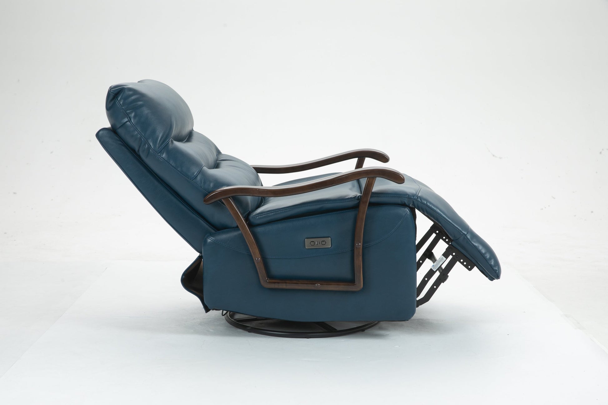 Priska PU Leather Power Rocker Recliner with Solid Wood Arms, Blue