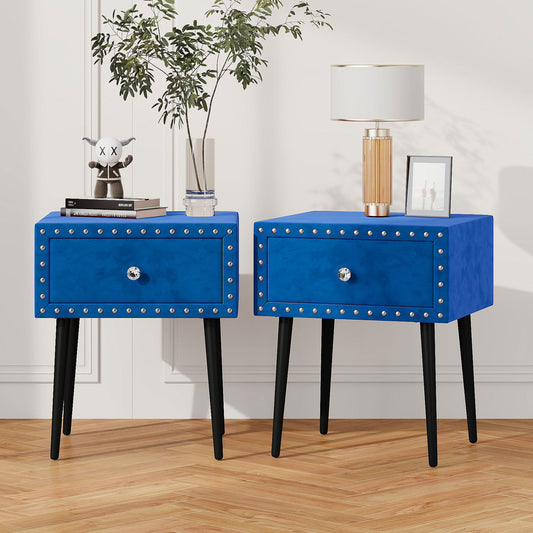 Alma Modern Velvet Nightstands with Nailhead Trim (Set of 2) - Blue