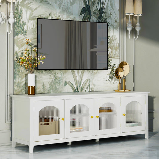 Eisley 71" Modern TV Console with Glass Doors, Antique White