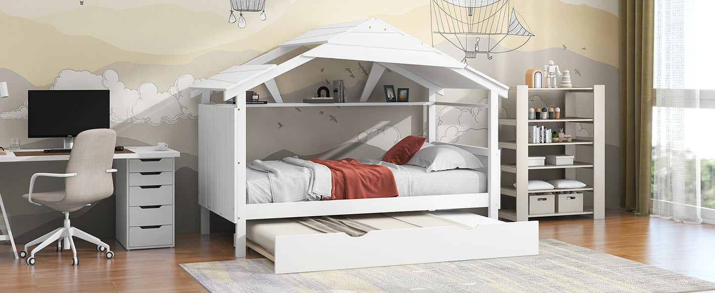 Allison Twin House Bed & Trundle - White