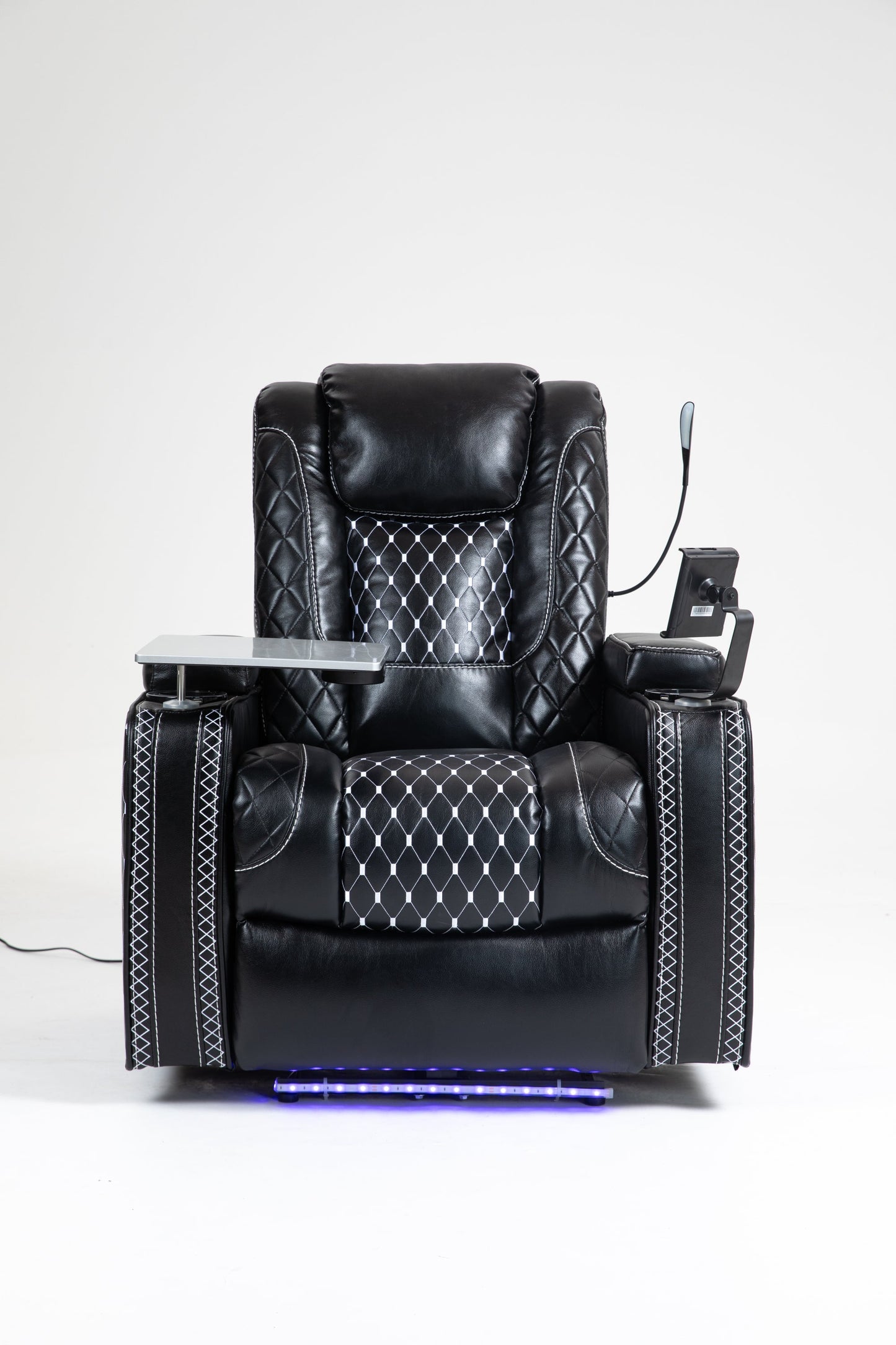 Marcelline Zero Gravity PU Leather Power Theater Recliner with Laptop & Phone Holder, Black